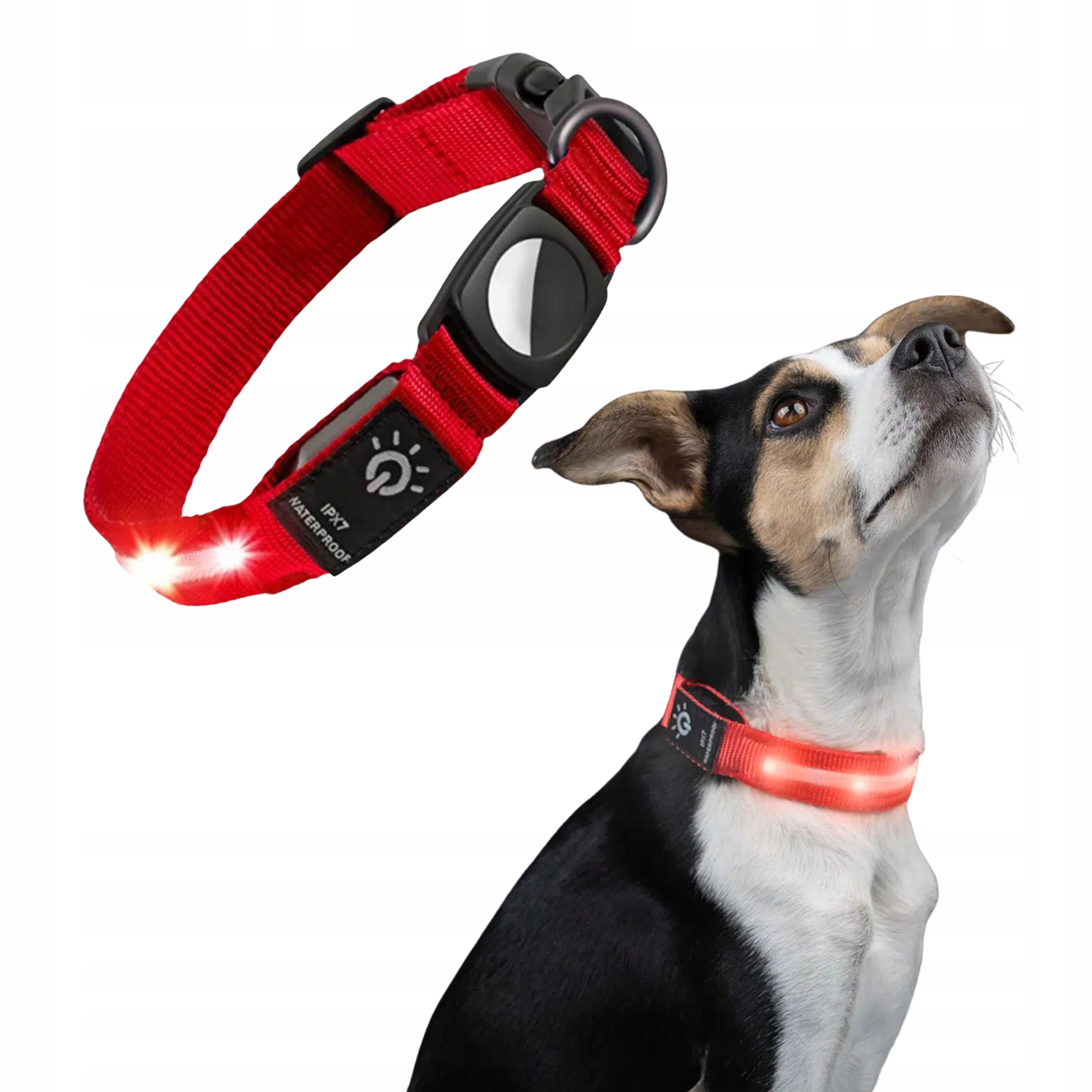 Svítící voděodolný obojek na lokátor AirTag LIVI Červený L