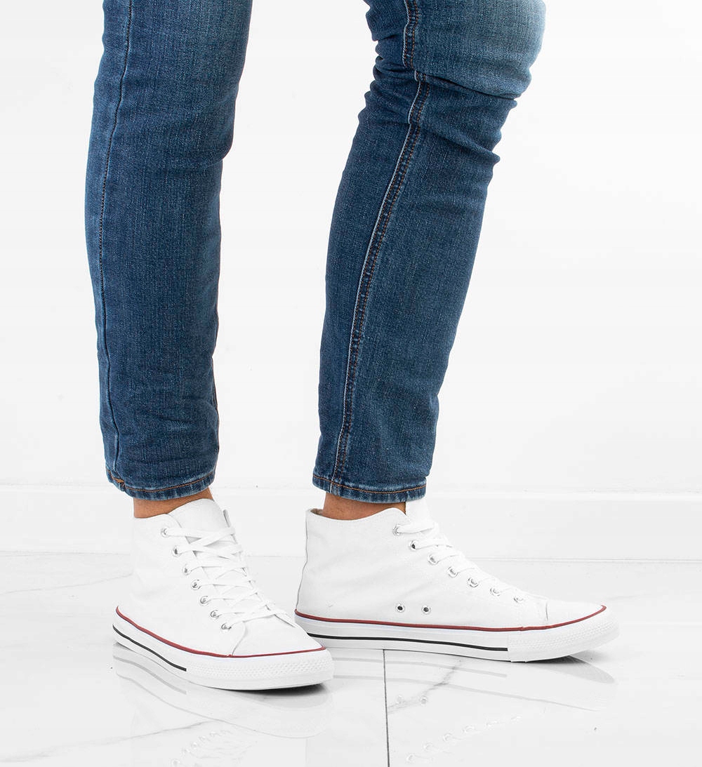 BIAŁE WYSOKIE TRAMPKI TENISÓWKI MĘSKIE 44 Nosek okrągły