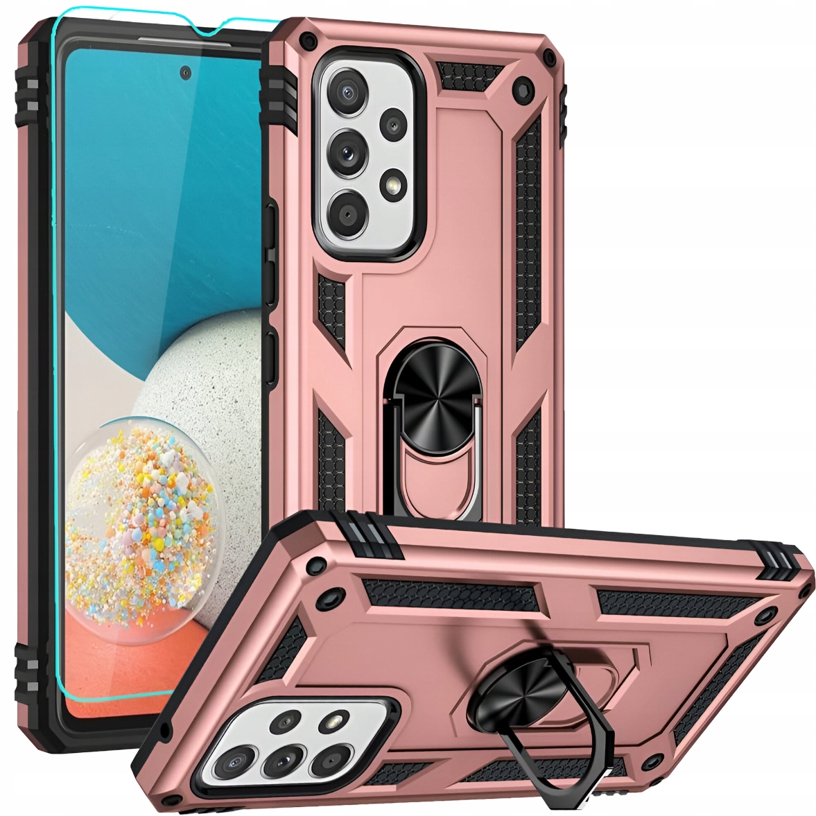 Pancerne Etui Ochronne do Samsung Galaxy A53 5G Pierścień Szkło Różowe