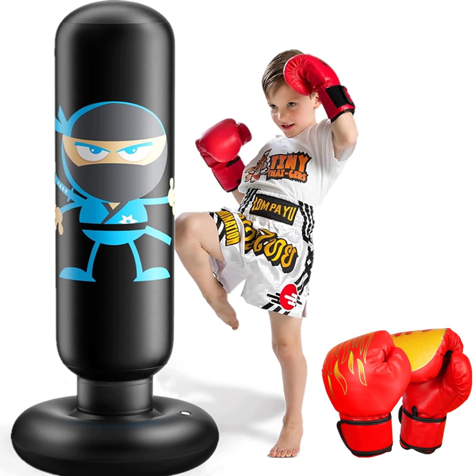Dětský Boxovací Pytel 165 CM, Rukavice 3-12 Let, Ninja, Černý