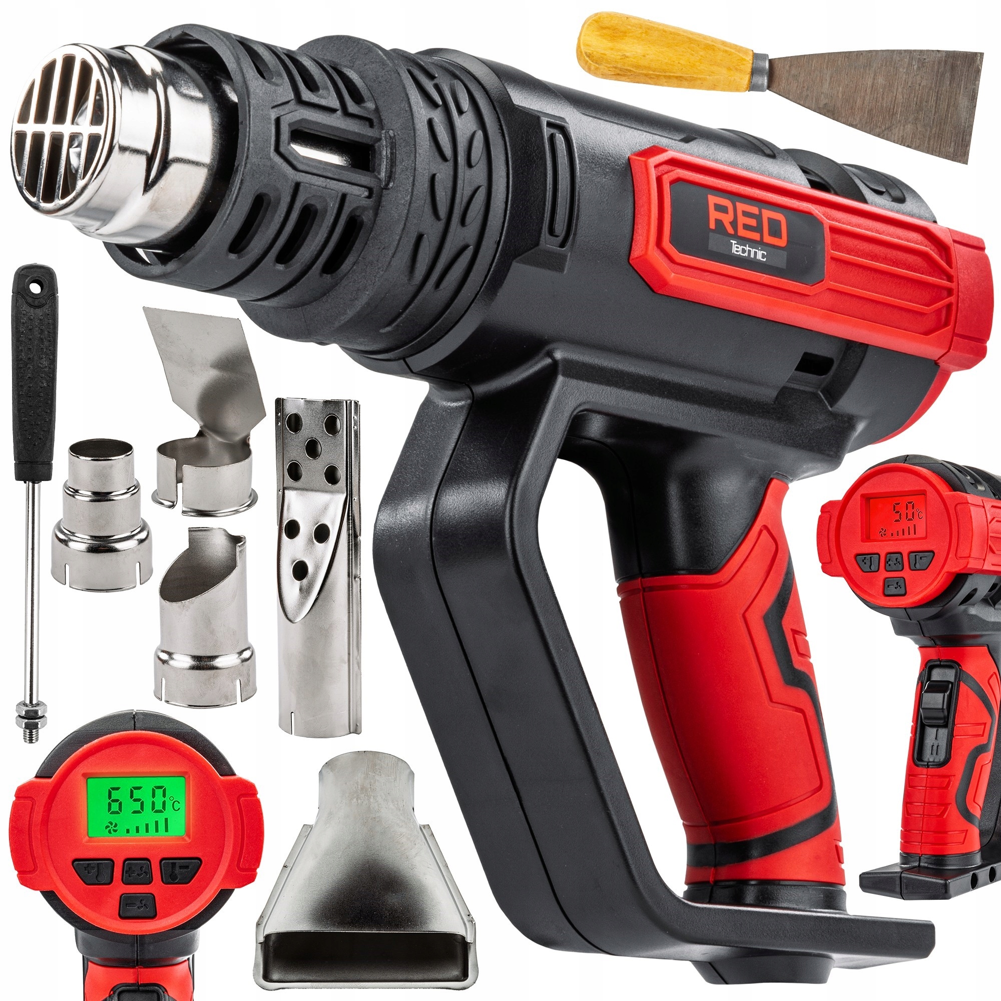 Opalarka Elektryczna Z Regulacją 2 Biegi LCD 50-650°C 2200W Mocna +5 Dysz