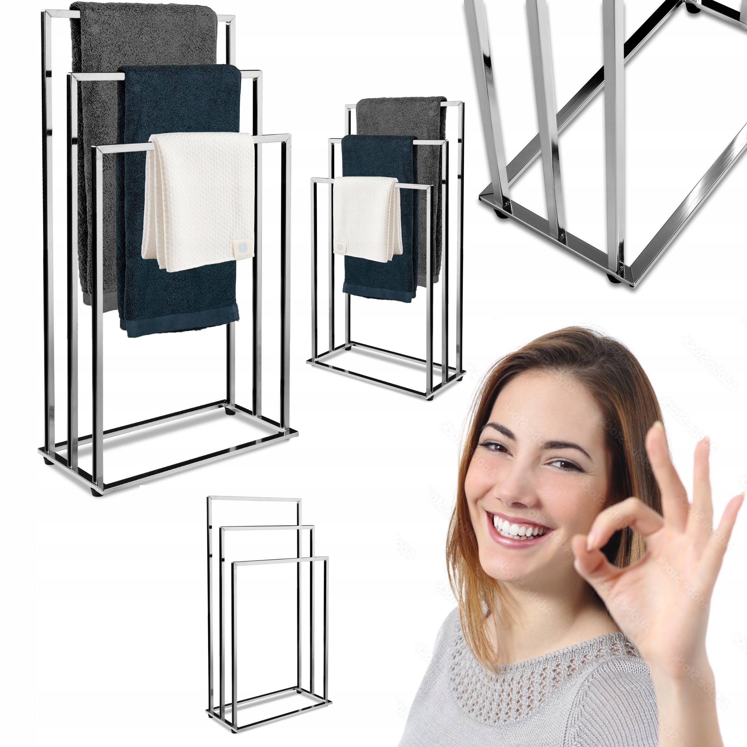 STOJAK NA RĘCZNIKI WOLNOSTOJĄCY WIESZAK DO ŁAZIENKI METALOWY CHROM LOFT