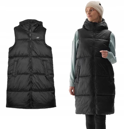 Dlouhá vesta 4F vesta s kapucí ke kolenům, prošívaná, velikost S