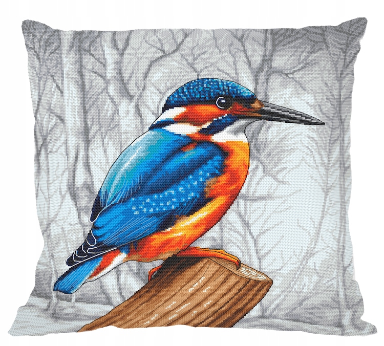 Vyšívací sada Křížková výšivka- Polštář-Zimorodek na lovu