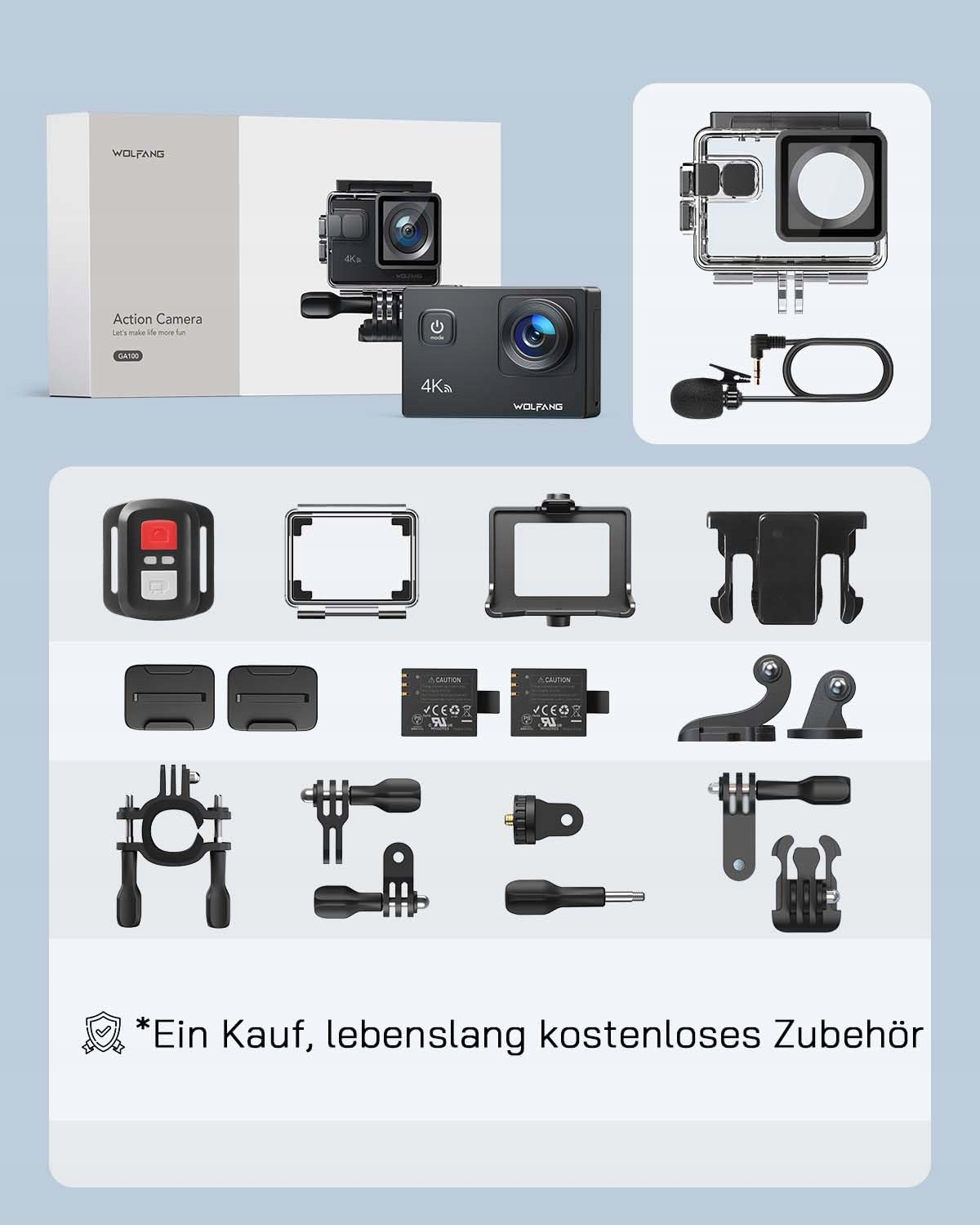 WOLFANG Kamera Sportowa 4K 30FPS 20MP Z Kartą 32GB WiFi Wodoodporna — miniatura 8