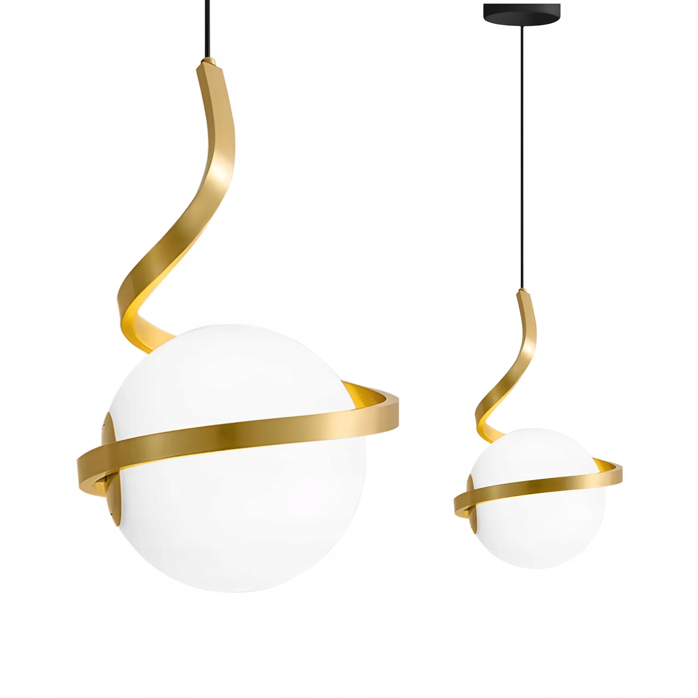 Závesná lampa Jednotná zlatá biela sklenená guľa E27 Spirála do obývačky