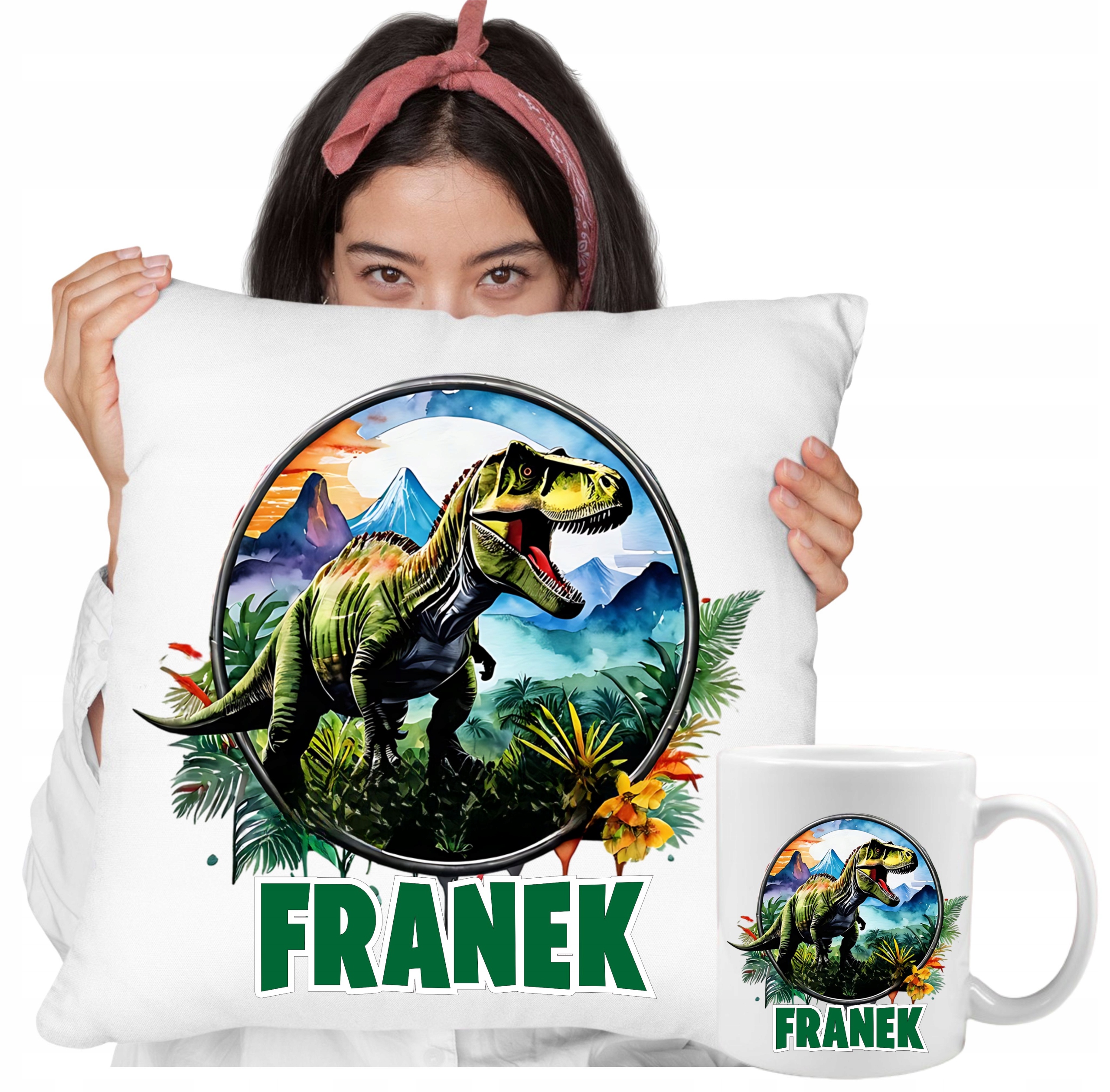 Poduszka Kubek Dinozaur Dinozaury T-rex Tyrannosaurus Triceratops imię