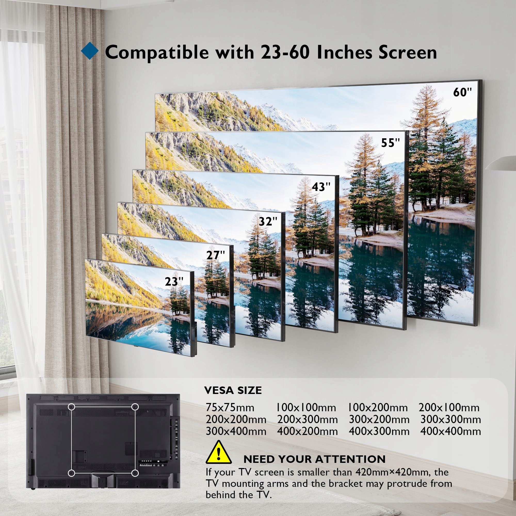 BONTEC Uchwyt TV Ścienny Uniwersalny 23-60 cali LCD LED Plasma 45kg — miniatura 4