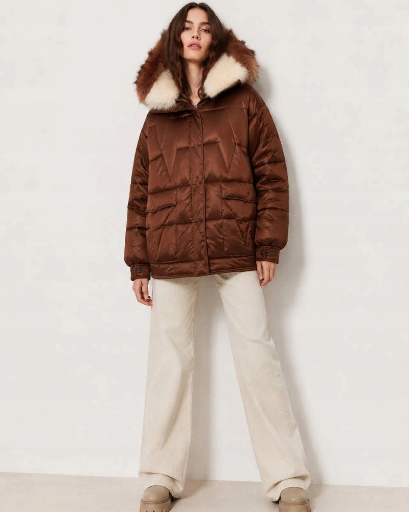 Zimní Bunda Oversize H1109 Hnědá M (38)
