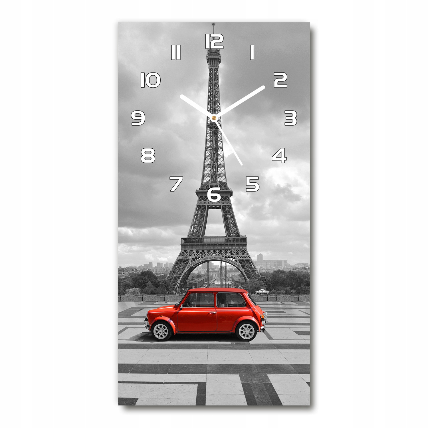 

Szklany zegar na ścianę Wieża Eiffla auto 30x60cm