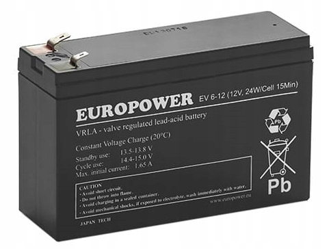 Akumulator Bateria Agm Vrla Europower EV6-12 12V 6AH Ev 6-12 Ev 6-12 6 Ups