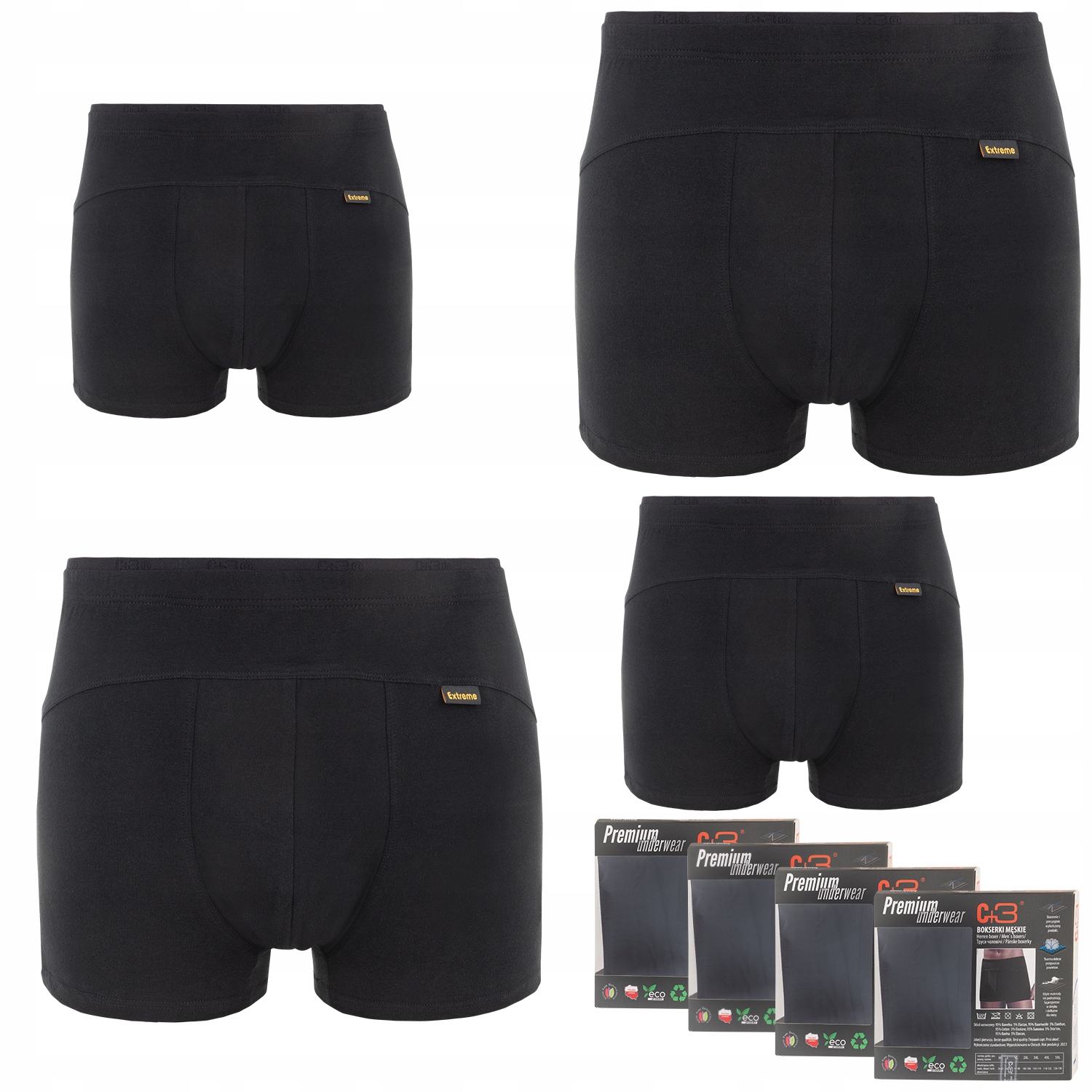 

4x Bokserki Bawełniane Czarne C+3 Rozmiar XL