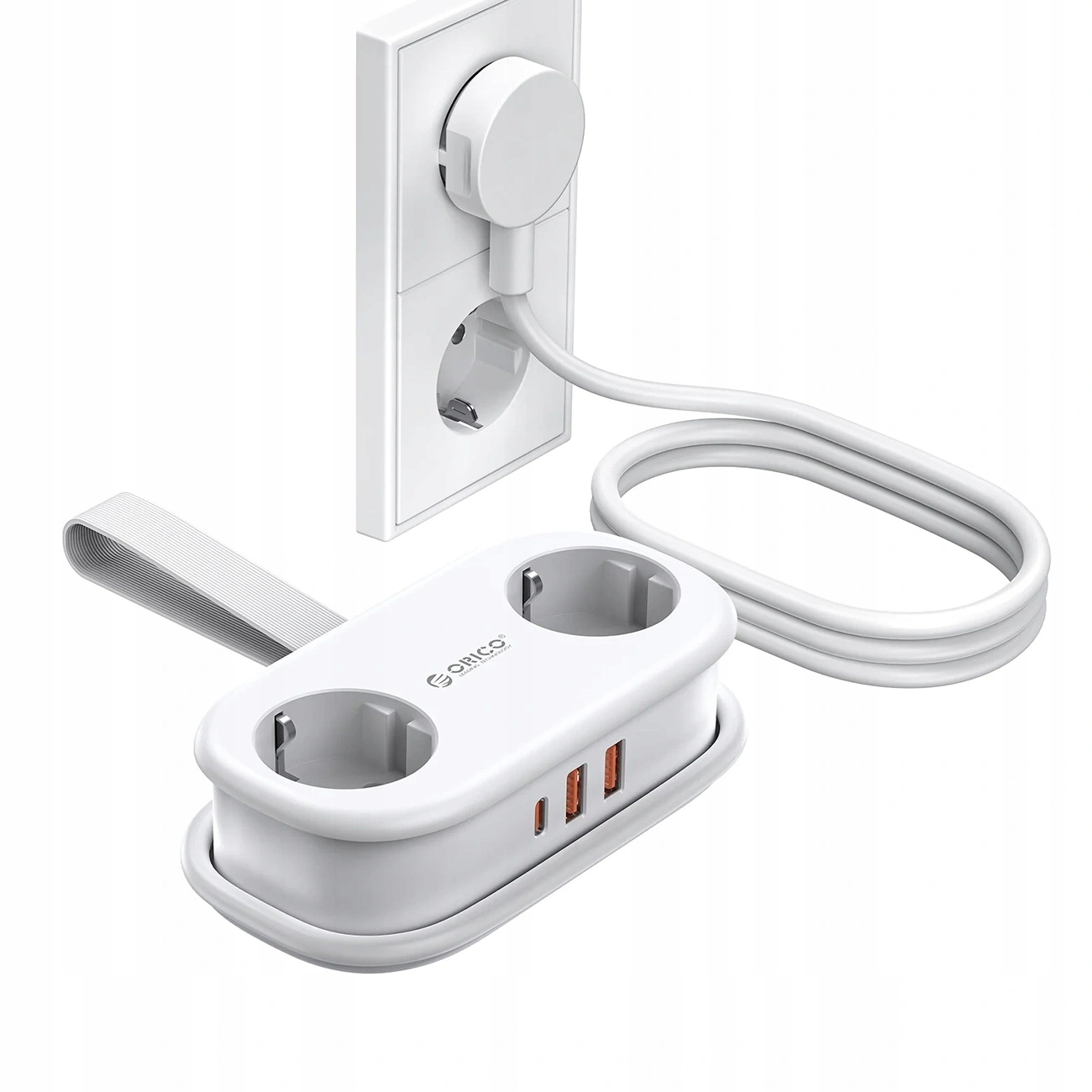 Listwa zasilająca Orico AP3 20W GaN 5w1 2x Ac 2x Usb- A 1x Usb- C biała
