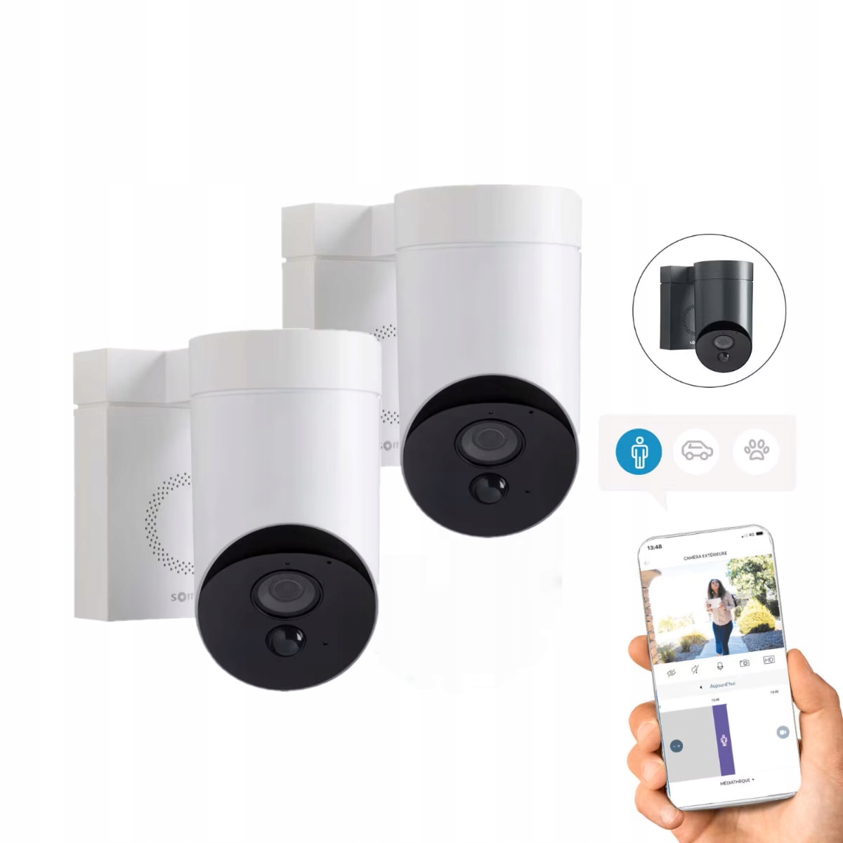 Kamera zewnętrzna V2 WiFi Somfy 2 szt. alarm syrena 110 dB biała Zestaw