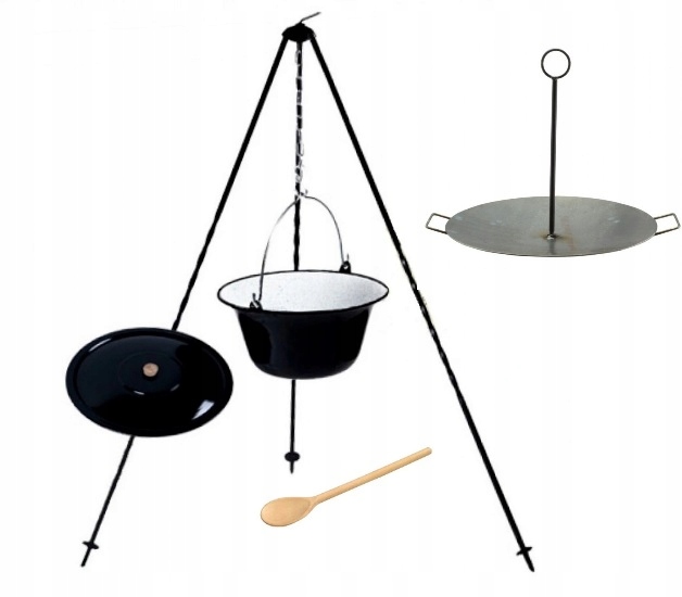 KOCIOŁEK WĘGIERSKI 10L PATELNIA 50 cm 2 w1 STOJAK POKRYWKA