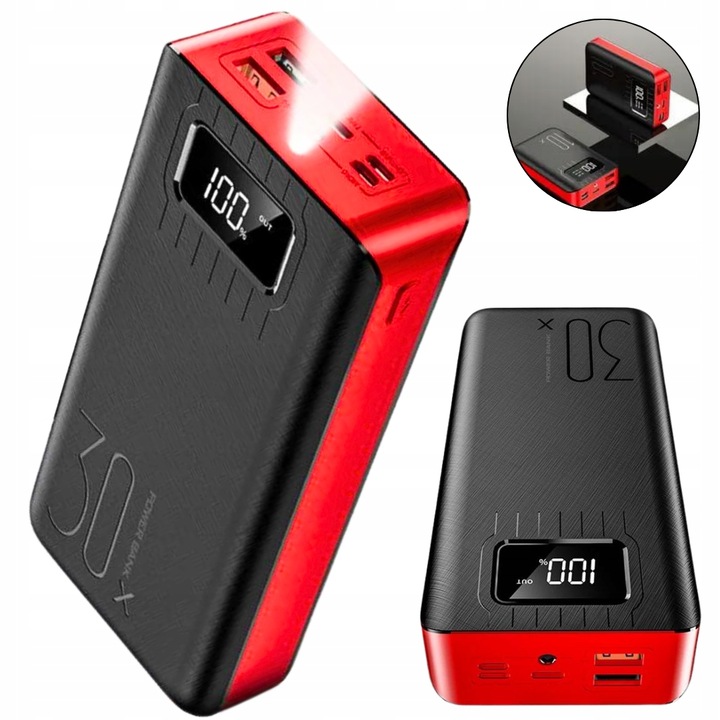 Powerbanka Rychlé nabíjení 30000 mAh 22.5W Displej Usb-c Svítilna 5V