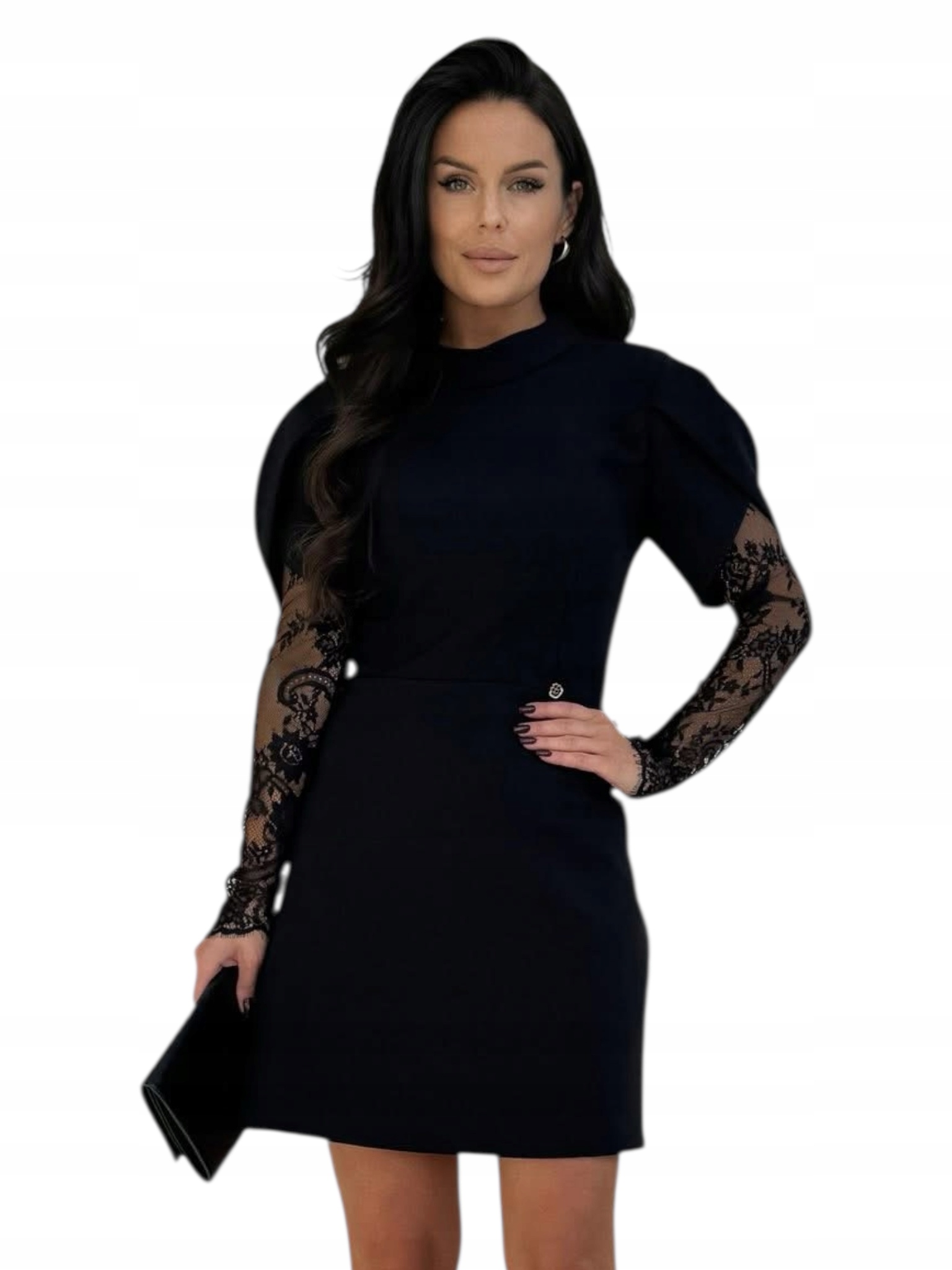 prosta sukienka z koronką, plus size, czarna, rozmiar 42