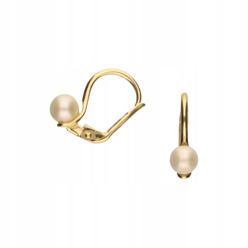 Zlaté Náušnice 585 s bílou perlovou kuličkou 5 mm na anglickém zapínání 14 kt