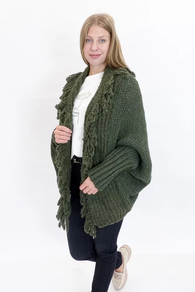 Minouu Kardiganový svetr s třásněmi, olivový, Uni