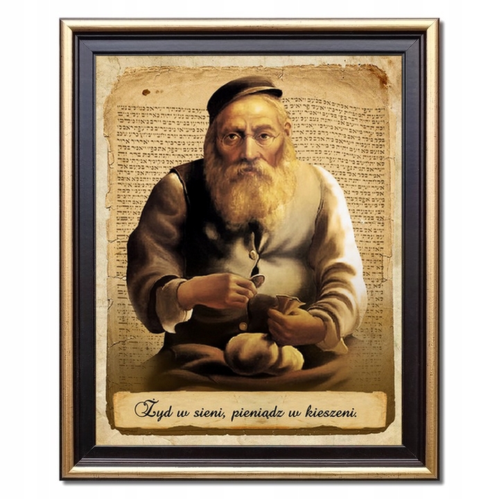 PORTRET ŻYDA Z PIENIĄŻKIEM ŻYD NA SZCZĘŚCIE OBRAZ na prezent + rama