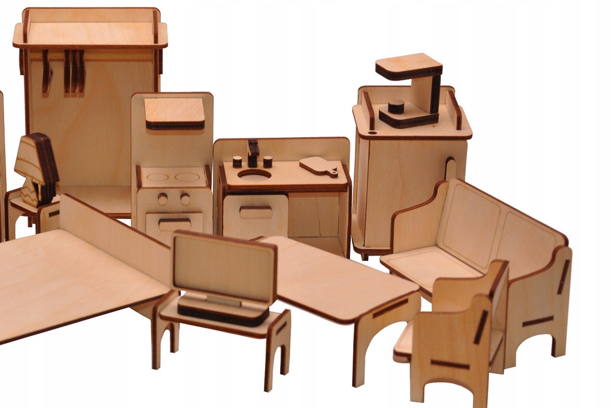 MEBELKI Z DREWNA DLA LALEK DO DOMKU WYPOSAŻENIE DOMKU DLA LALEK Marka inna