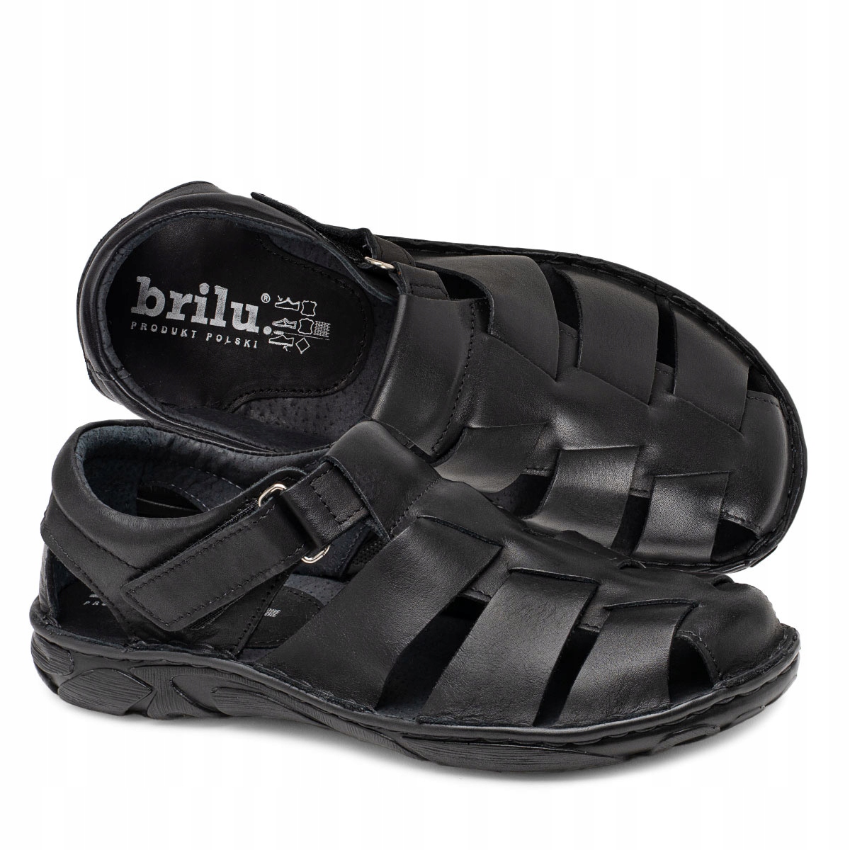 BRILU ПОЛЬСКИЕ КОЖАНЫЕ МУЖСКИЕ САНДАЛИИ НА ЛИПУЧКЕ RICHARD BLACK
