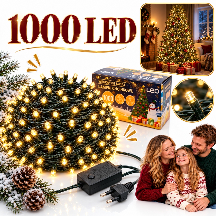 Vánoční Osvětlení Na Stromeček 1000 Led 63 M Teplá Bílá 8 Režimů Vánoční Stromek