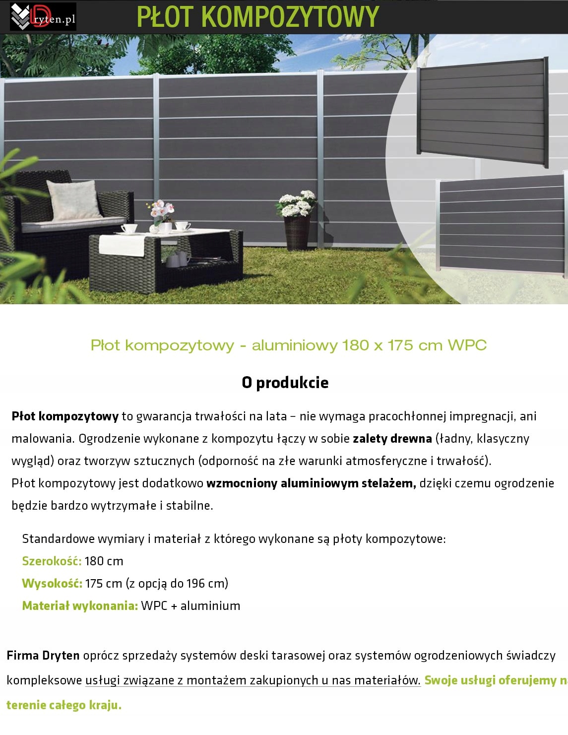 Panel Przęsło ogrodzeniowe wpc aluminium kompozyt Styl ogród nowoczesny