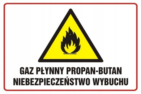 

Gaz płynny niebezpieczeństwo wybuchu znak 20x30