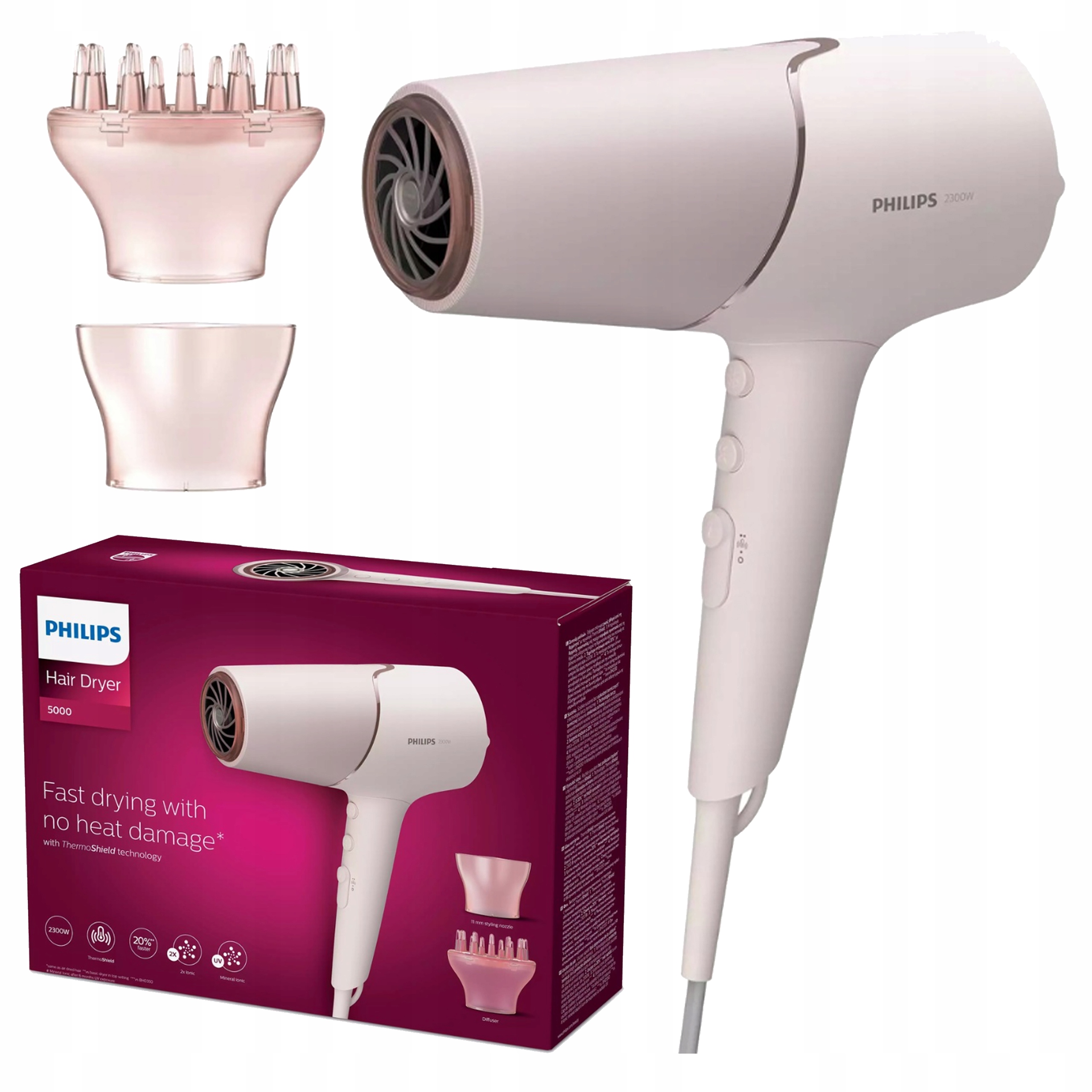 Suszarka Do Włosów Philips Jonizacja Zimny Nadmuch Koncentrator Dyfuzor