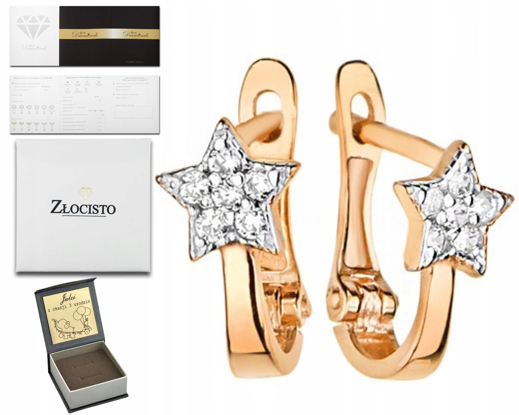 Náušnice Z Růžového Zlata, Brilianty, Anglické Zapínání