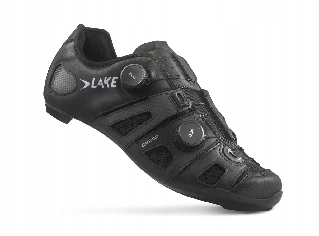 Buty rowerowe szosowe Lake CX242 roz 44 czarne skóra carbon żyłka 2xBOA