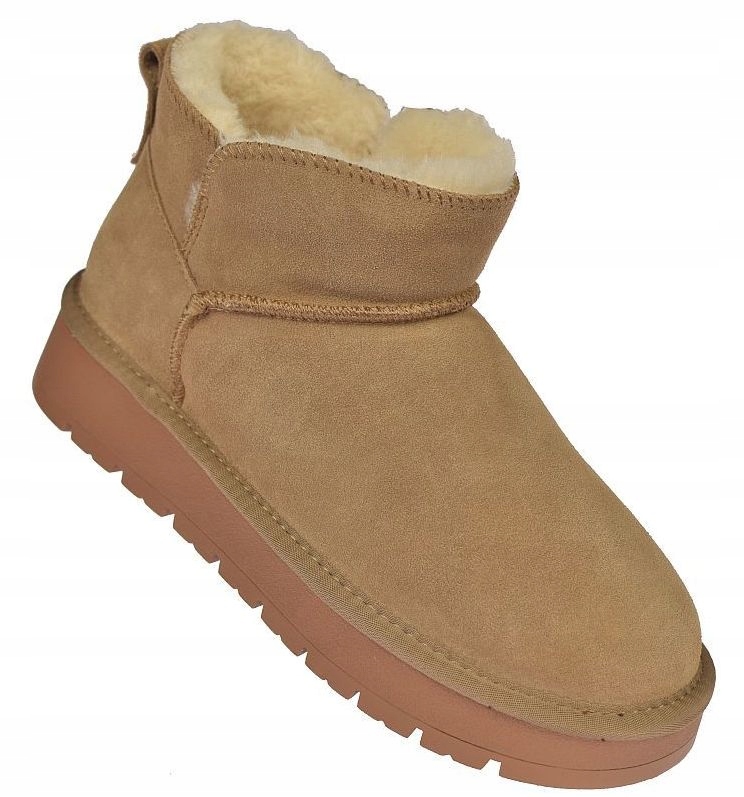 Dámské kožené velurové sněhule CY184 Camel zateplené kožešinou, velikost vel