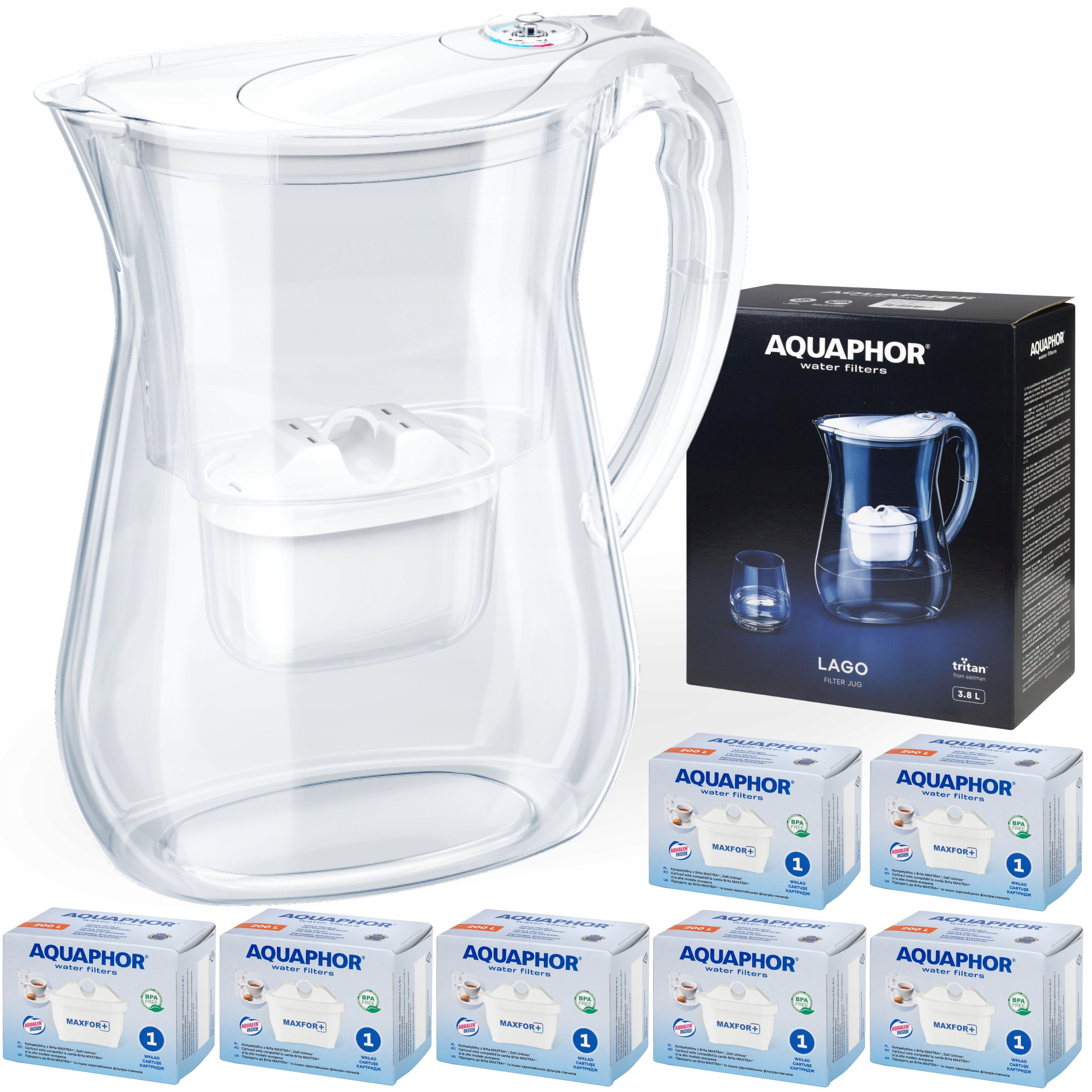 Filtrační konvice na vodu Aquaphor Lago bílá 3.8 l, 7 náplní Maxfor+