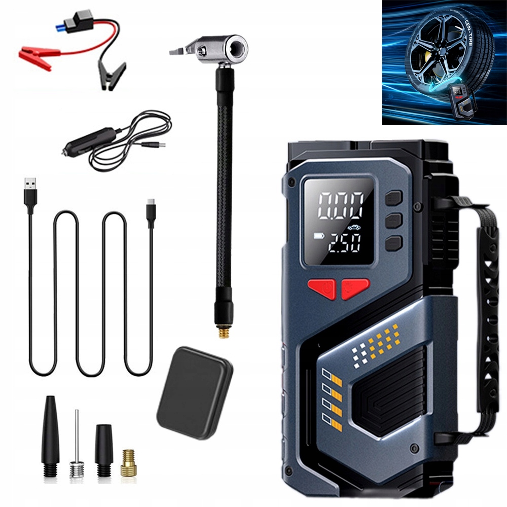 Startovací zařízení Booster Jump Starter 8000mAh PowerBank Kompresor Led