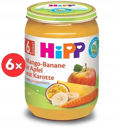 HiPP BIO Jabłko z bananem, mango i marchewką 6× 190 g