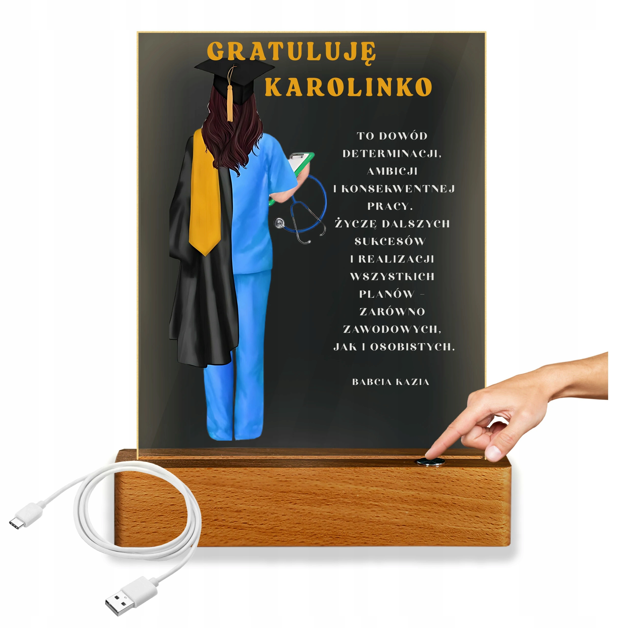 Lampka Nocna Led dla Studentki Obrona Pracy Lekarz Pielęgniarka Usb