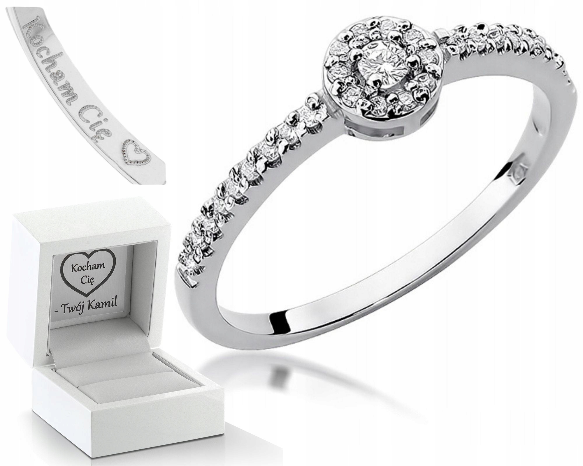 Prstýnek S Brilianty Bílé Zlato Gravírování Bonus Pro Ženu