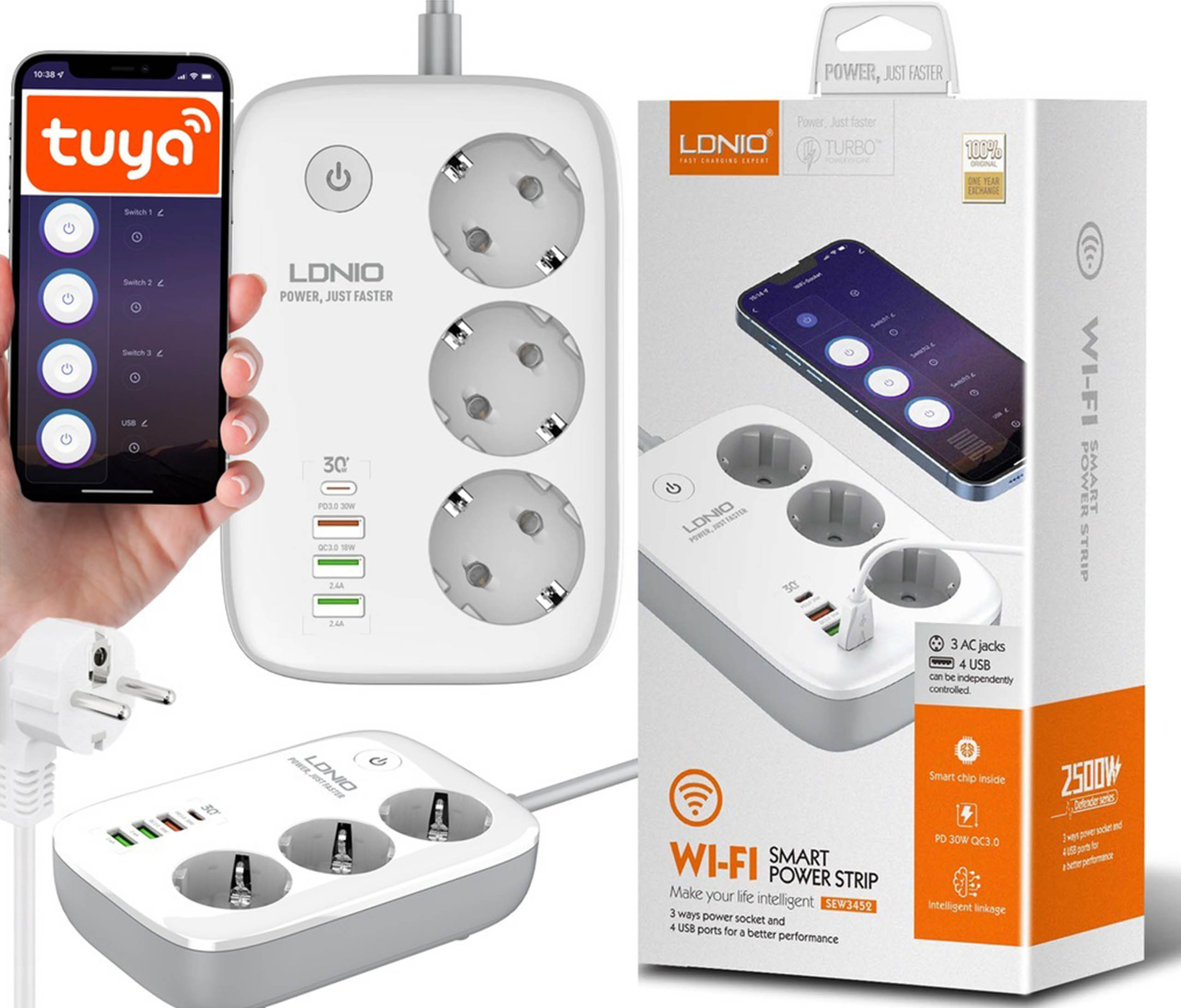 Listwa zasilająca WiFi TUYA SMART USB QC3.0 PD LED