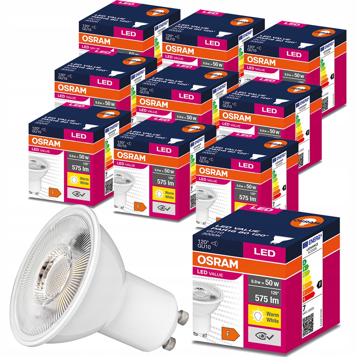 

10x Żarówka Led GU10 6,9W 50W 575lm 3000K Osram