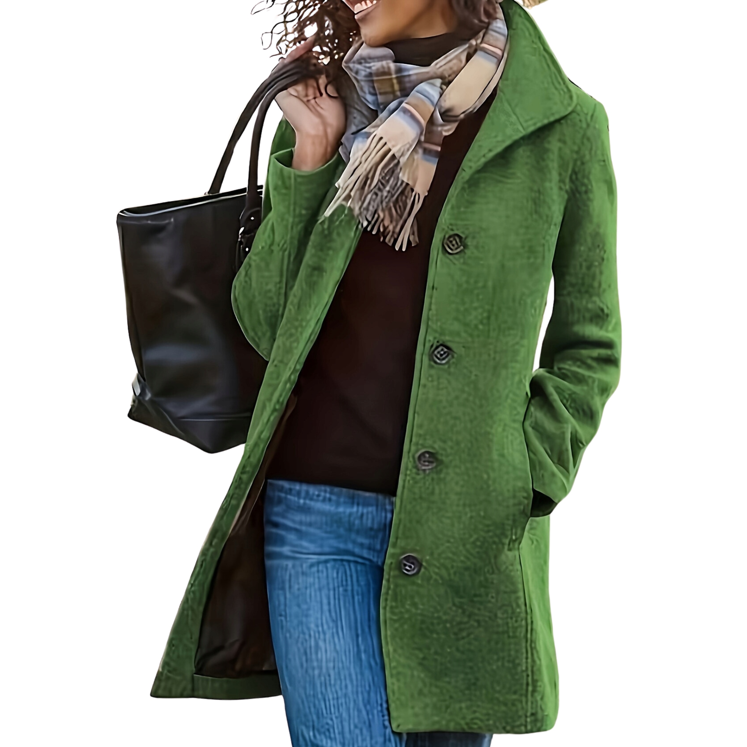 Płaszcz damski jednorzędowy jesienny zimowy butelkowa zieleń