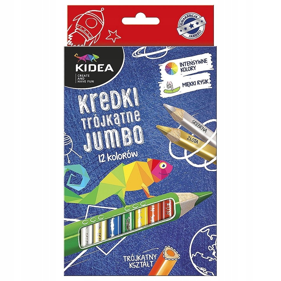 

Kredki Trójkatne Grube 12 Kol Kidea