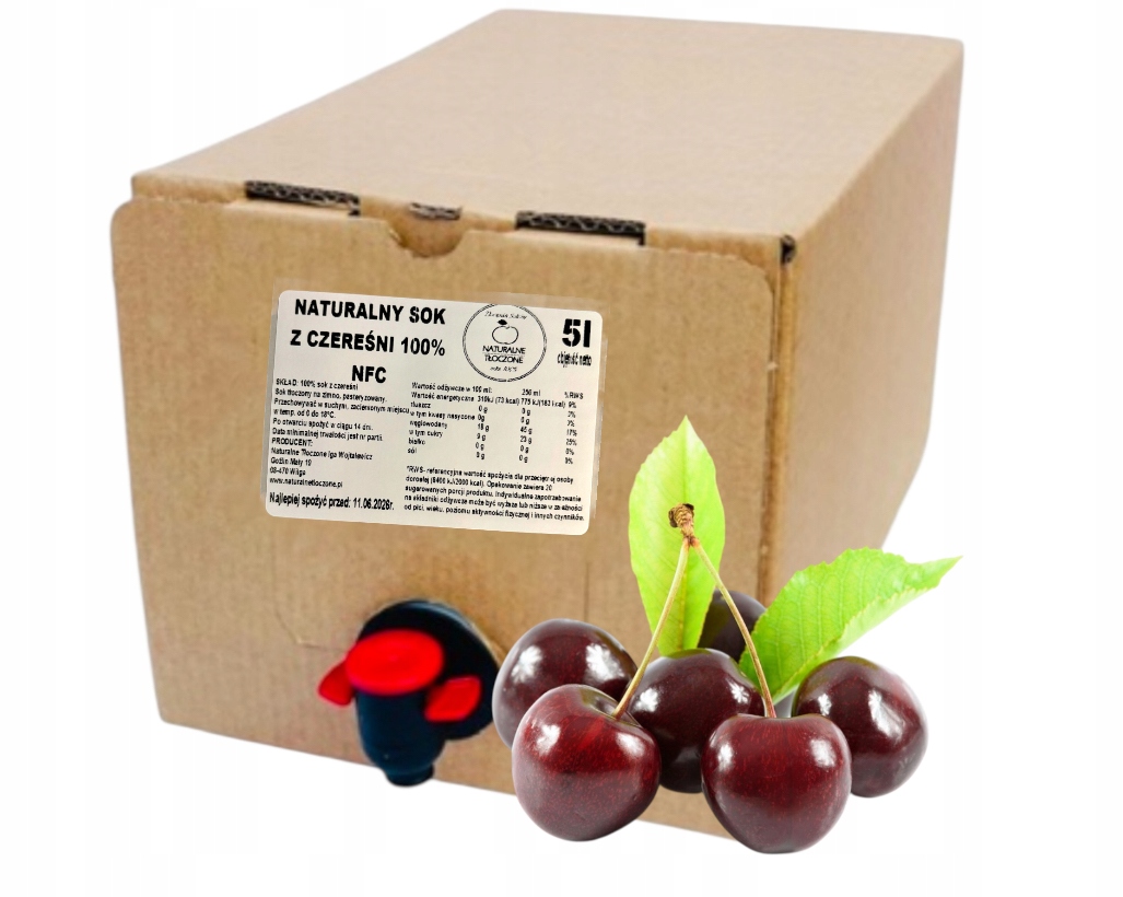 Levně Šťáva z třešní 100% 5 l v Kartonu (lisovaná, přírodní Nfc) třešeň