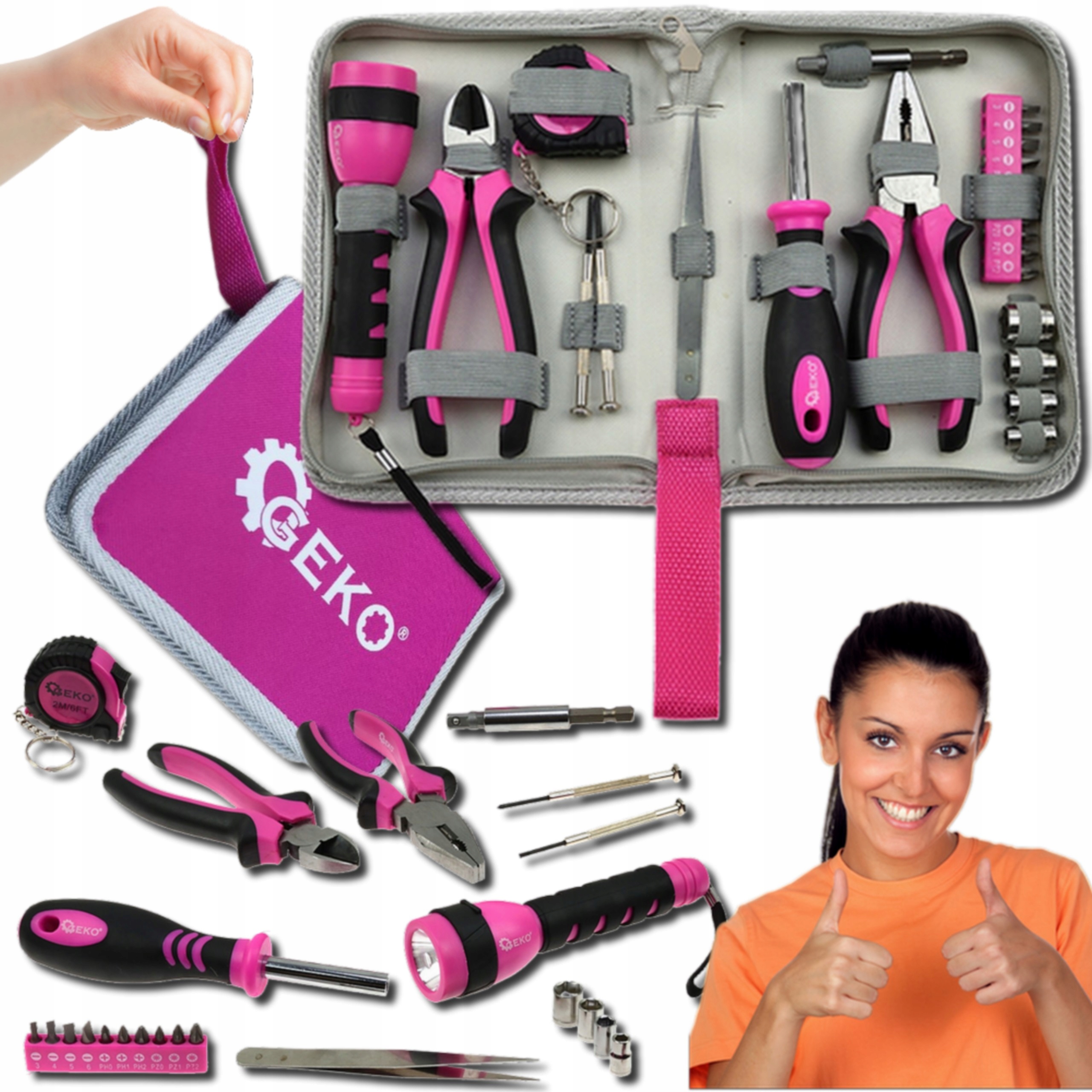 Zestaw narzędzi dla kobiet Klucze Różowe etui Damski 23el Uniwersalny