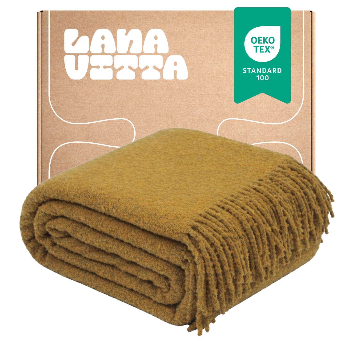 Deka Boucle Lounge Přehoz na postel Vlněný pléd Hořčicový 140×200 cm