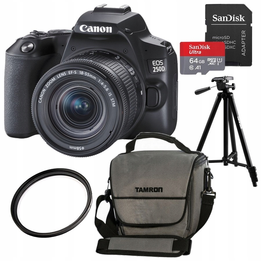 Fotoaparát Canon Eos 250D 18-55 mm f 4-5.6 Is Stm Taška 64 Gb Příslušenství