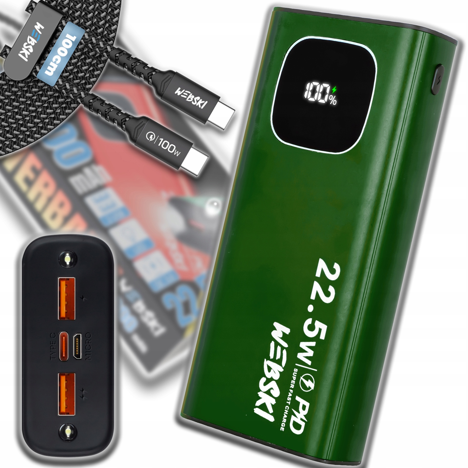 Power Banka 30 000 Mah Silná, Robustní, Velká, Prostorná, Usb Qc Pd Usb Kabel C-C