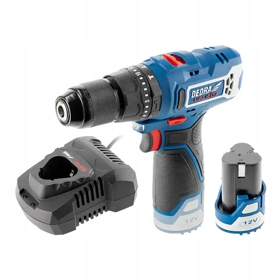 Dedra aku příklepová vrtačka 12V/2Ah, 32Nm, 0-400/1300 ot./min., nabíječka