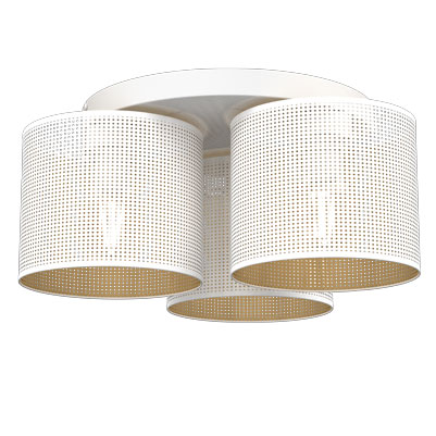 Stropná lampa loft okrúhla 3 tienidlá biela zlatá sieťovina 3 body Luminex