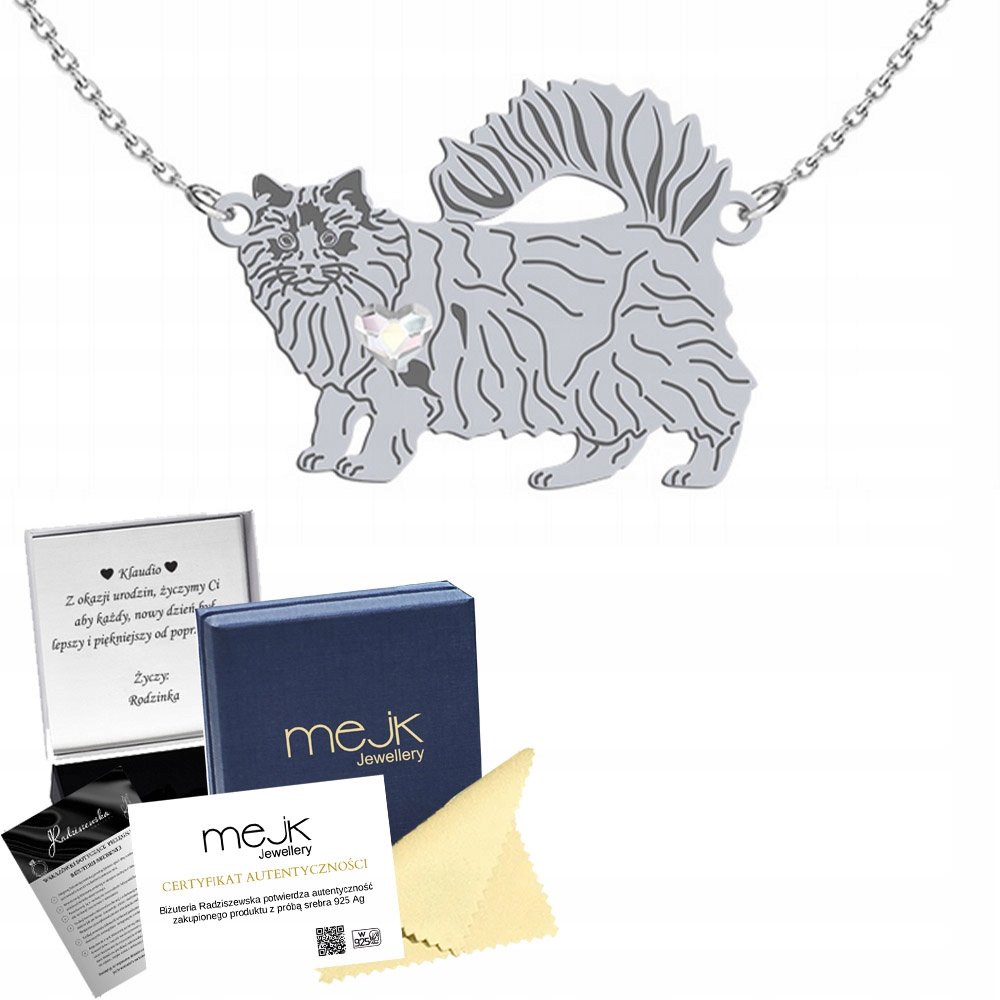 Stříbrný náhrdelník s kočkou Ragdoll Cat 925 Dárek Šperky Narozeniny Gravírování